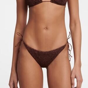 NWT Oseree Lumiere Microkini Bottoms‎ in Brown Lured Metallic Size Small